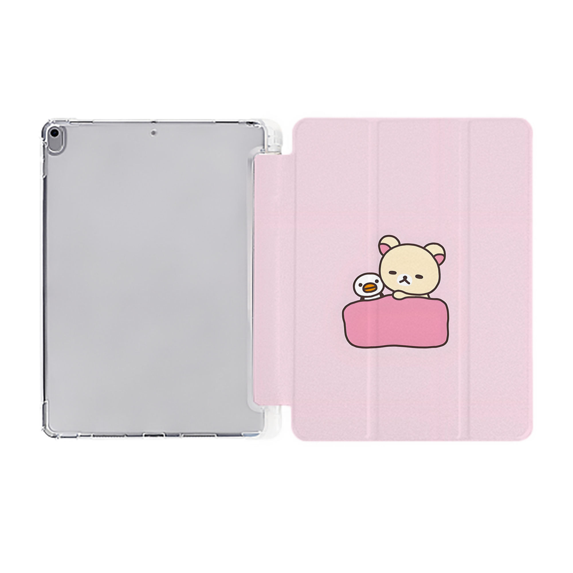（画像用） リラックマ リラックマ キイロイトリ Rilakkuma Korilakkuma Kiiroitori IPad ケース ペン収納付き 三つ折りスタンド PUレザー×シリコン 対応機種9.5/10.5/10.9インチ
